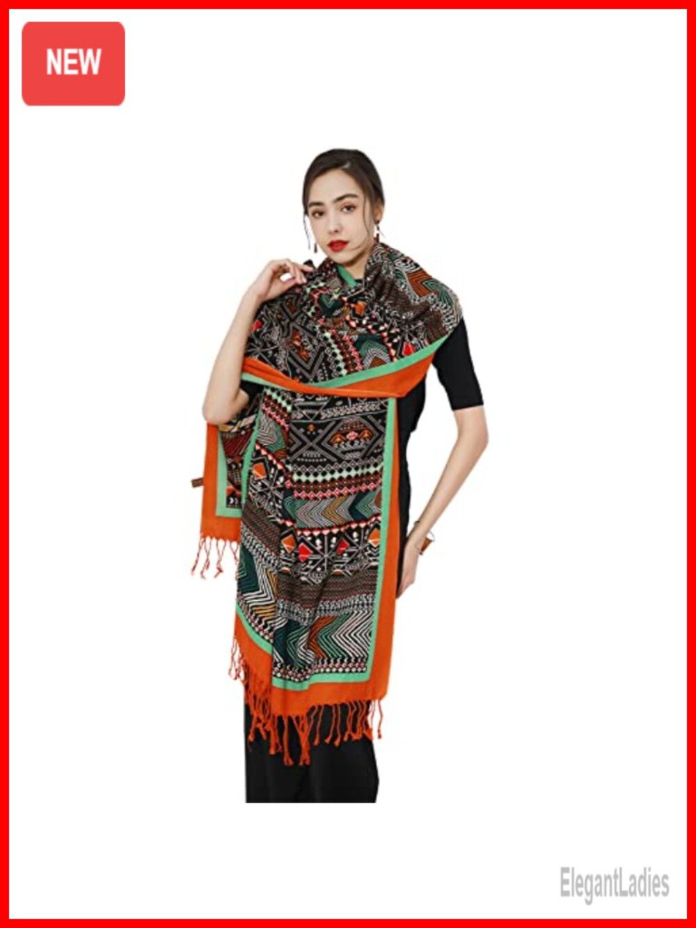 100% Merino Wool Oversized Pashmina Shawl Wrap with Tassels